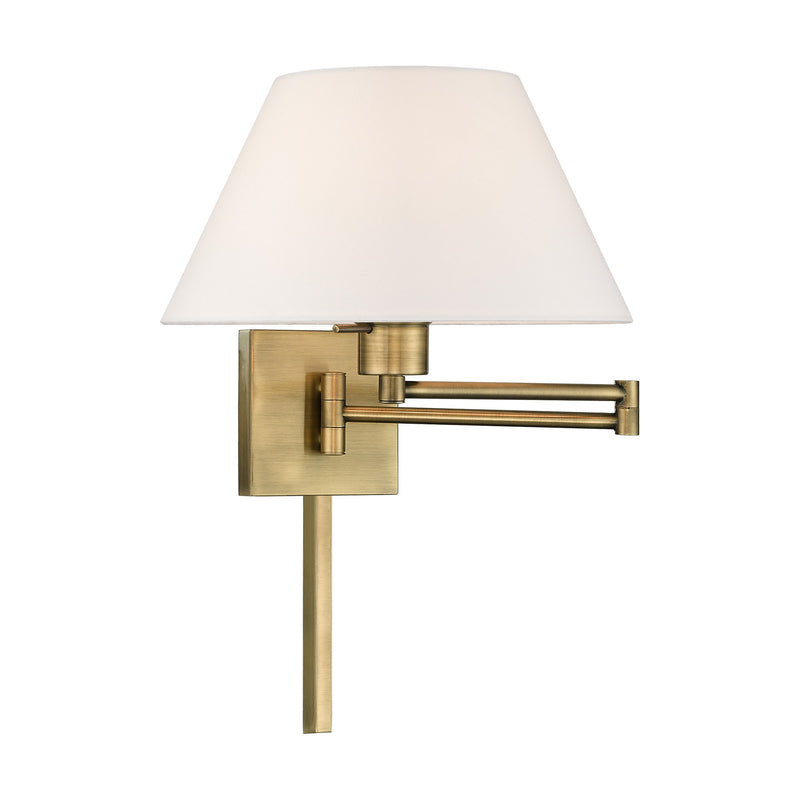 Swing Arm Wall Lamp with 13" Shade in Antique Brass