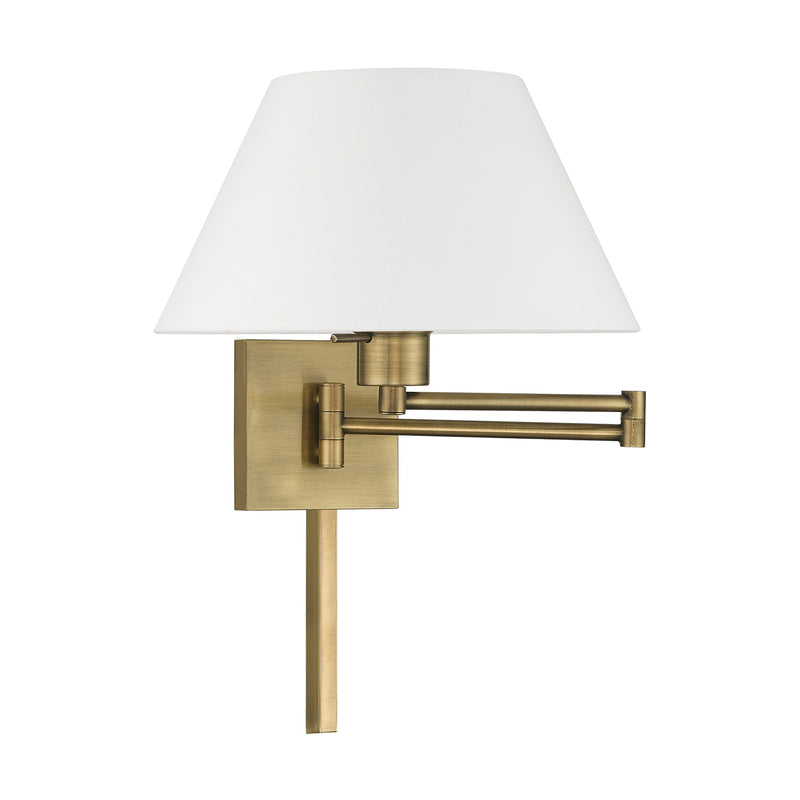 Swing Arm Wall Lamp with 13" Shade in Antique Brass