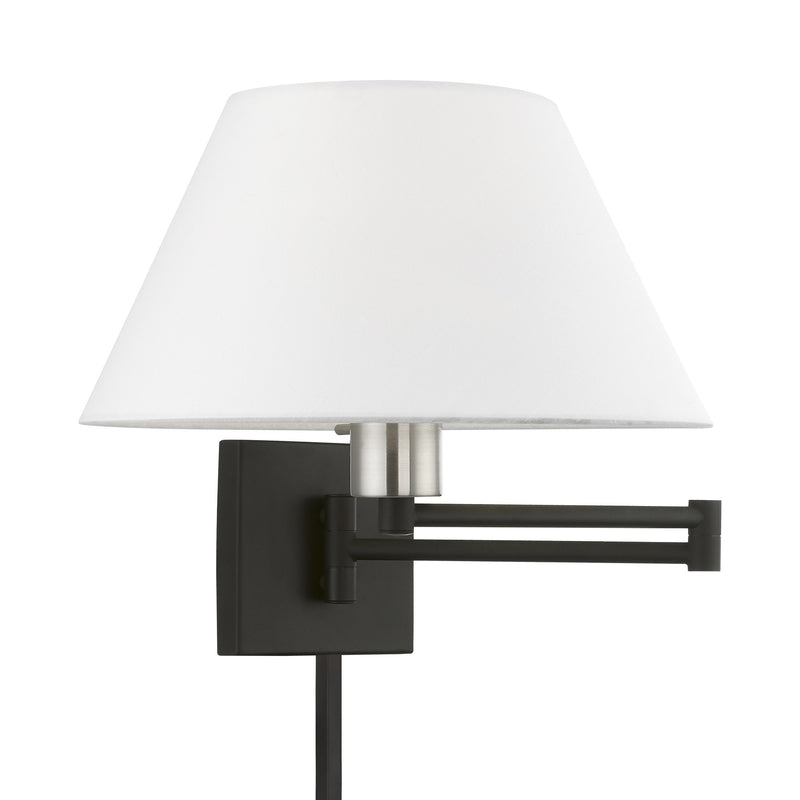 Swing Arm Wall Lamp with 13" Shade in Black with Brushed Nickel Accents