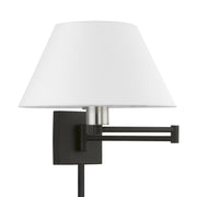 Swing Arm Wall Lamp with 13" Shade in Black with Brushed Nickel Accents