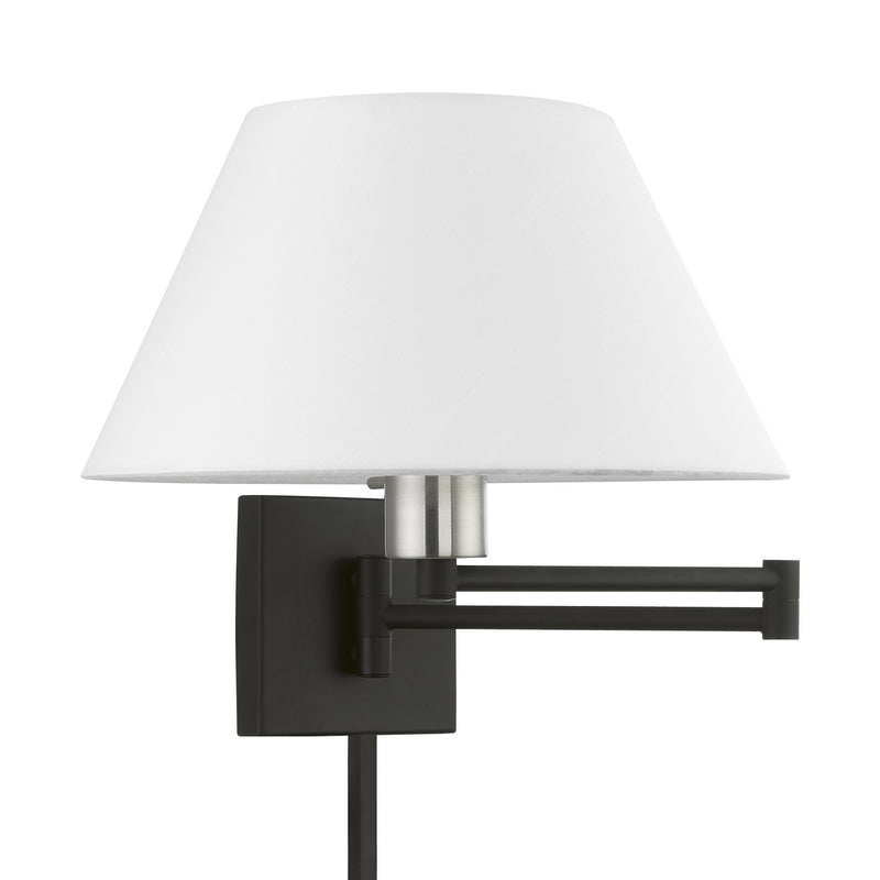 Swing Arm Wall Lamp with 13" Shade in Black with Brushed Nickel Accents