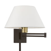 Swing Arm Wall Lamp with 13" Shade in Bronze with Antique Brass Accents