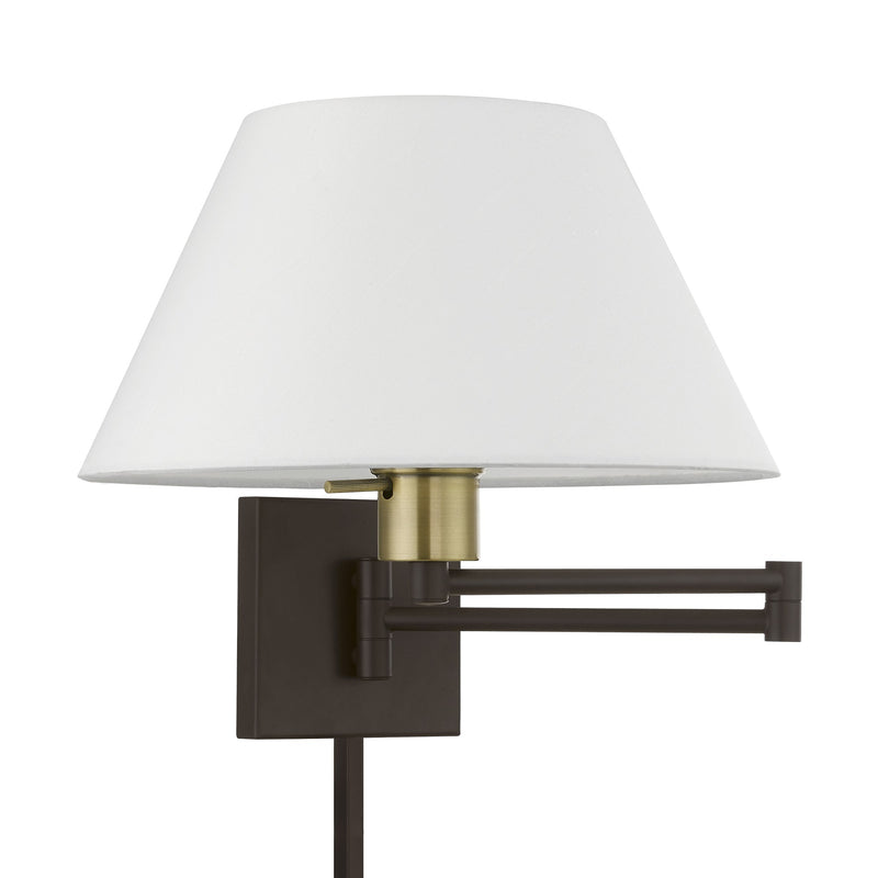 Swing Arm Wall Lamp with 13" Shade in Bronze with Antique Brass Accents