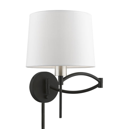 Swing Arm Wall Lamp with 10" Shade in Black with Brushed Nickel Accents