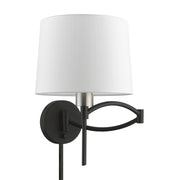 Swing Arm Wall Lamp with 10" Shade in Black with Brushed Nickel Accents