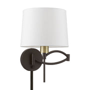Swing Arm Wall Lamp with 10" Shade in Bronze with Antique Brass Accents