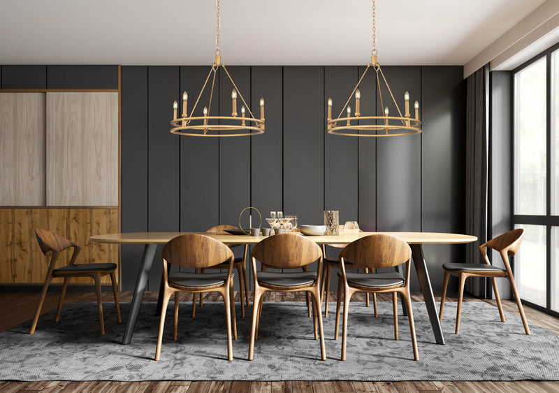 Dennison 6 Light Chandelier in Signature Brass in a room setting