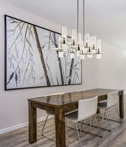 Datus 10 Light 42.5" Linear Pendant in Polished Nickel in a room setting