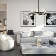 Datus 8 Light 32" Chandelier in Matte Black in a room setting