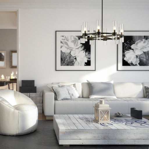 Datus 8 Light 32" Chandelier in Matte Black in a room setting