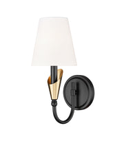 Claudelle 1 Light 5.75" Wall Sconce, 14" Tall in Matte Black + Modern Gold