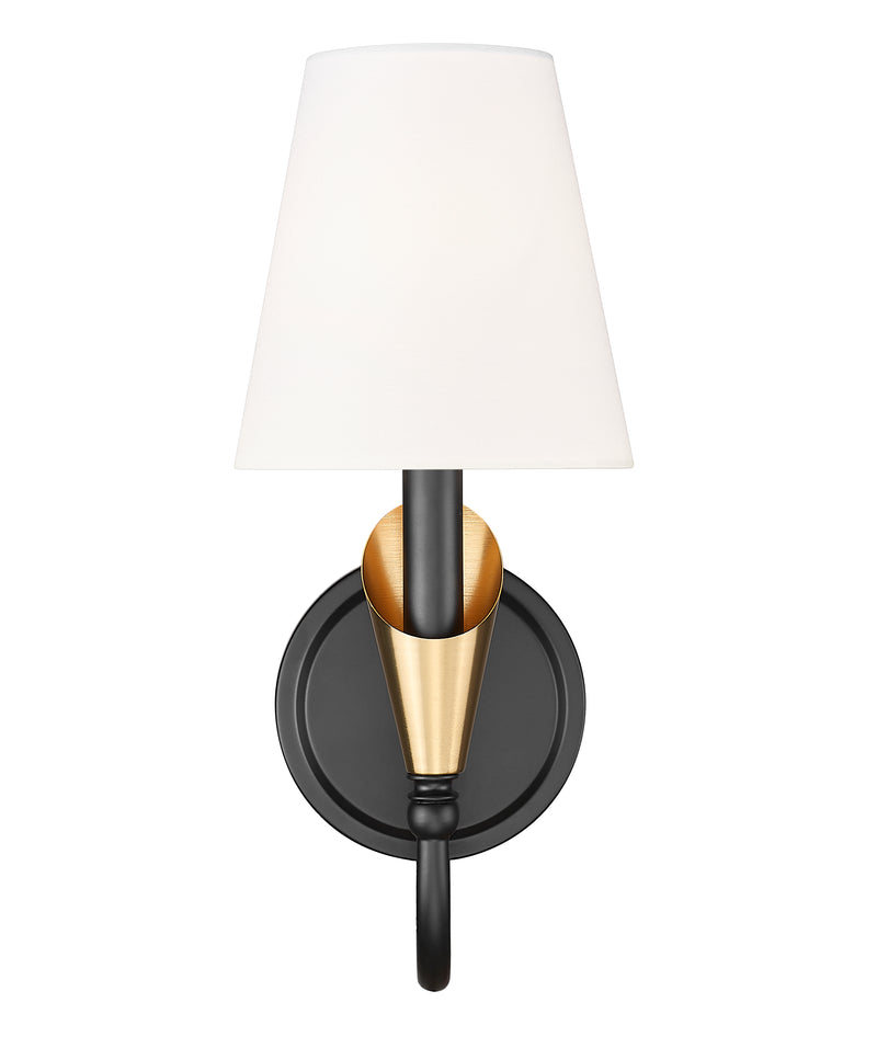 Claudelle 1 Light 5.75" Wall Sconce, 14" Tall in Matte Black + Modern Gold