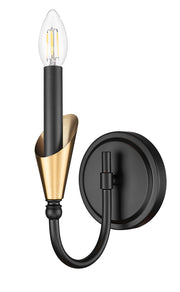 Claudelle 1 Light 5.75" Wall Sconce, 14" Tall in Matte Black + Modern Gold