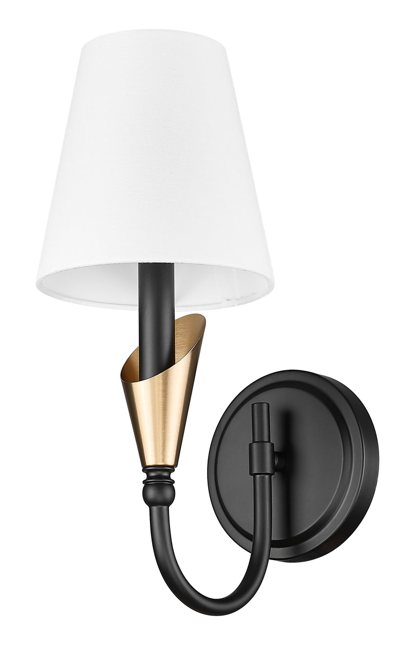 Claudelle 1 Light 5.75" Wall Sconce, 14" Tall in Matte Black + Modern Gold