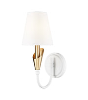 Claudelle 1 Light 5.75" Wall Sconce, 14" Tall in Tundra White + Modern Gold