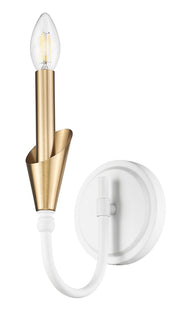 Claudelle 1 Light 5.75" Wall Sconce, 14" Tall in Tundra White + Modern Gold