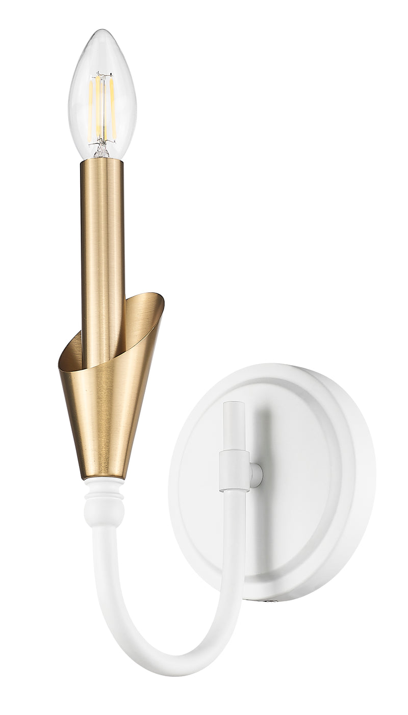 Claudelle 1 Light 5.75" Wall Sconce, 14" Tall in Tundra White + Modern Gold