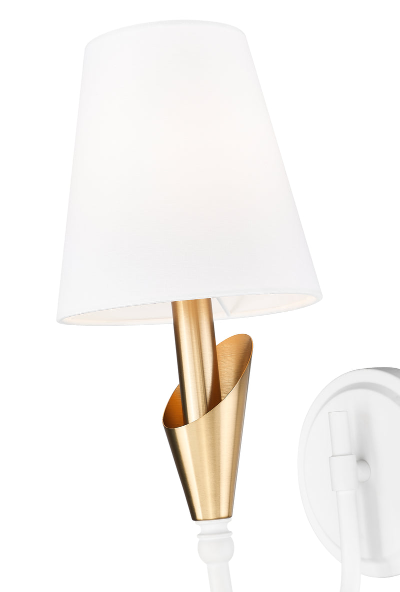 Claudelle 1 Light 5.75" Wall Sconce, 14" Tall in Tundra White + Modern Gold