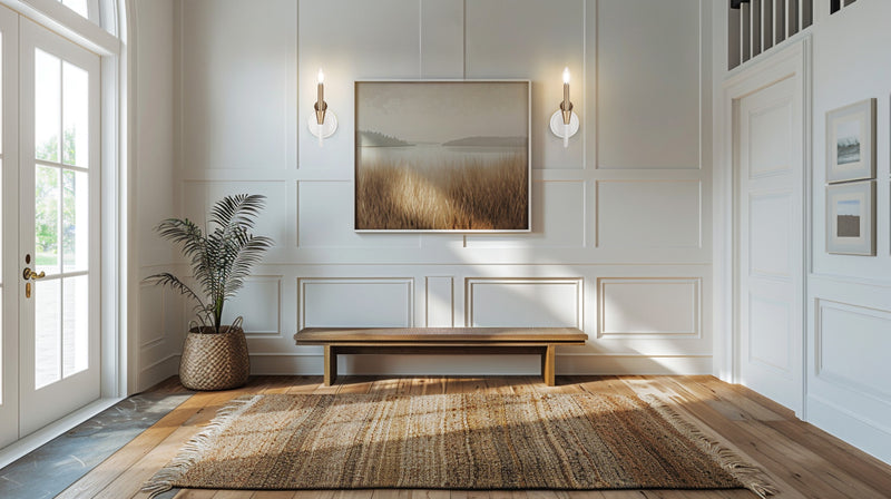 Claudelle 1 Light 5.75" Wall Sconce, 14" Tall in Tundra White + Modern Gold in a room setting