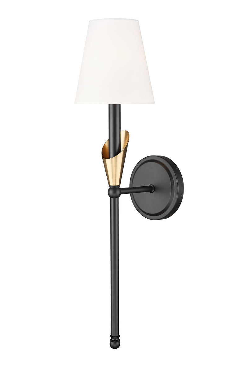 Claudelle 1 Light 5.75" Wall Sconce, 24" Tall in Matte Black + Modern Gold