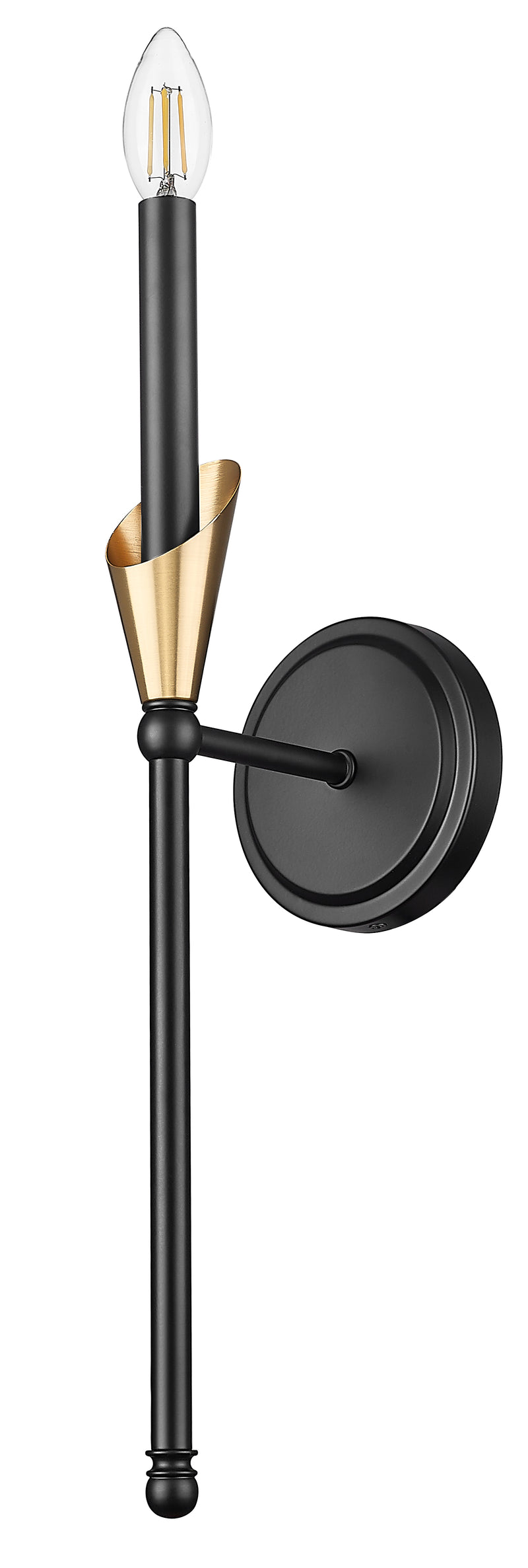 Claudelle 1 Light 5.75" Wall Sconce, 24" Tall in Matte Black + Modern Gold
