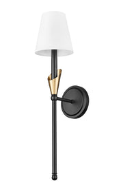 Claudelle 1 Light 5.75" Wall Sconce, 24" Tall in Matte Black + Modern Gold