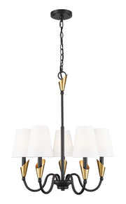 Claudelle 5 Light 24" Chandelier in Matte Black + Modern Gold