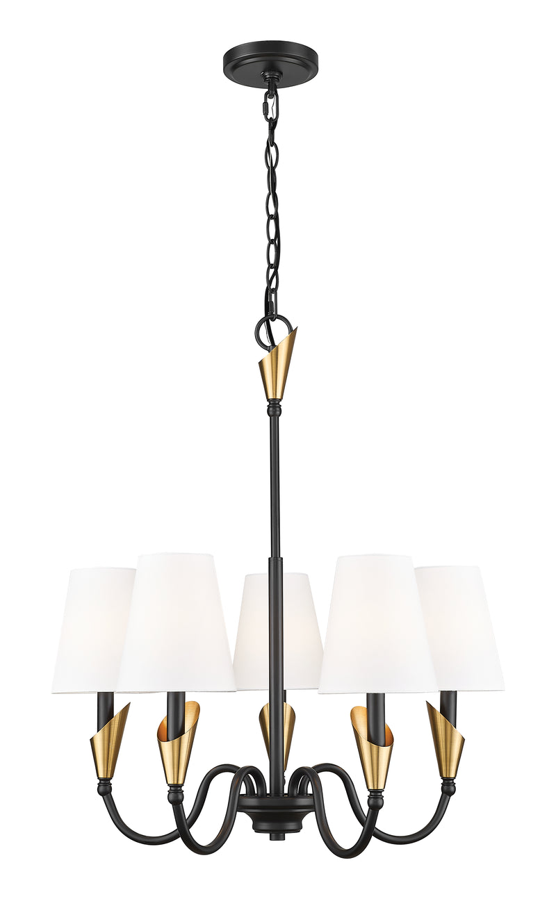Claudelle 5 Light 24" Chandelier in Matte Black + Modern Gold