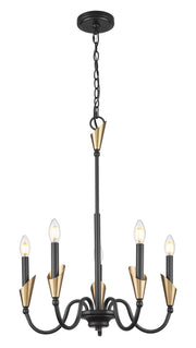 Claudelle 5 Light 24" Chandelier in Matte Black + Modern Gold