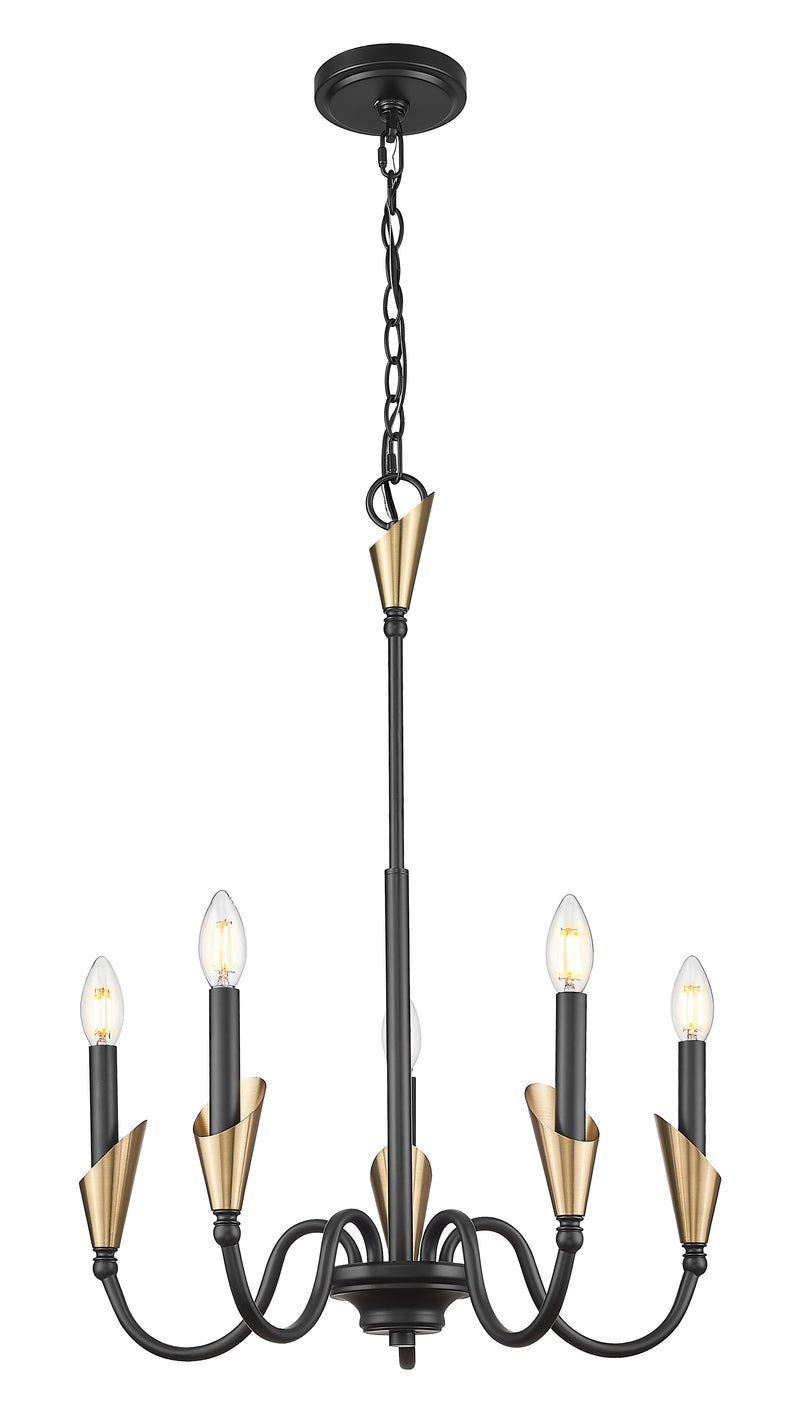 Claudelle 5 Light 24" Chandelier in Matte Black + Modern Gold