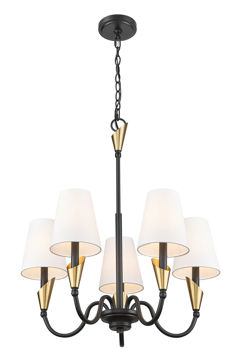 Claudelle 5 Light 24" Chandelier in Matte Black + Modern Gold