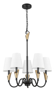 Claudelle 5 Light 24" Chandelier in Matte Black + Modern Gold