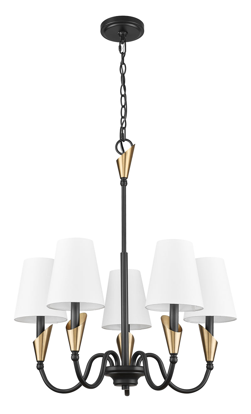 Claudelle 5 Light 24" Chandelier in Matte Black + Modern Gold