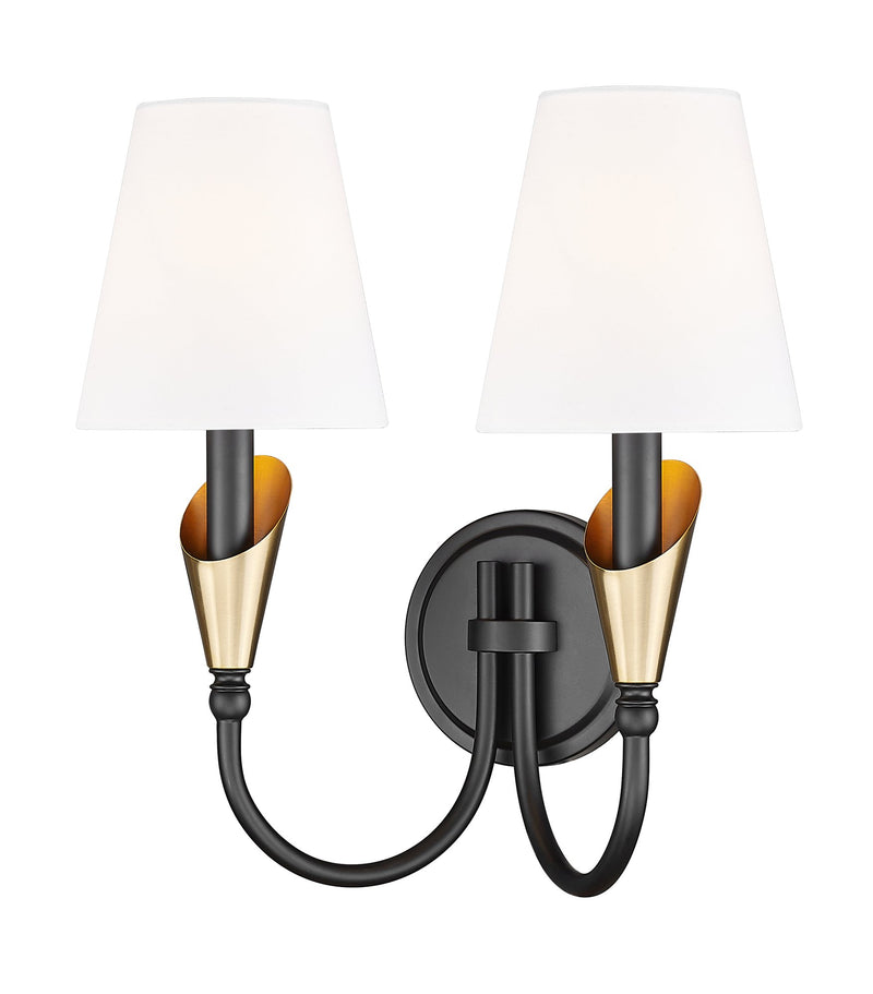 Claudelle 2 Light 13.75" Wall Sconce in Matte Black + Modern Gold