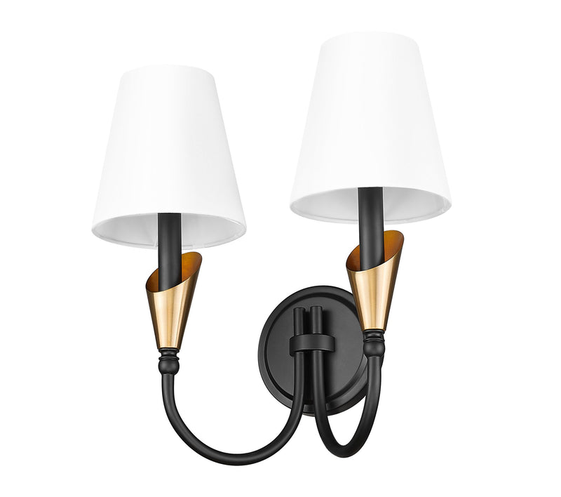 Claudelle 2 Light 13.75" Wall Sconce in Matte Black + Modern Gold