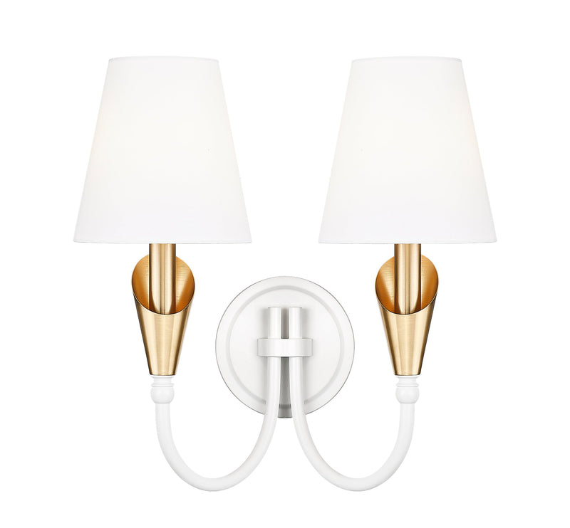 Claudelle 2 Light 13.75" Wall Sconce in Tundra White + Modern Gold