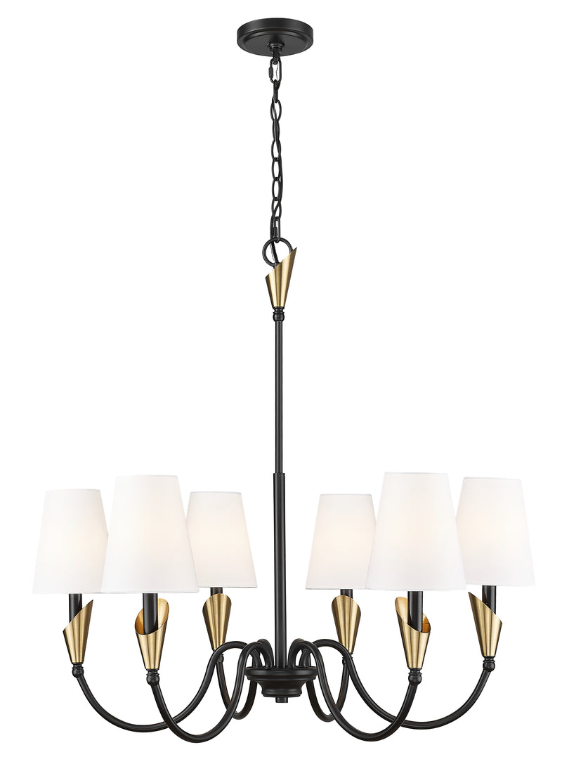 Claudelle 6 Light 32" Chandelier in Matte Black + Modern Gold