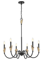Claudelle 6 Light 32" Chandelier in Matte Black + Modern Gold