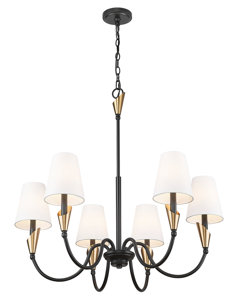 Claudelle 6 Light 32" Chandelier in Matte Black + Modern Gold