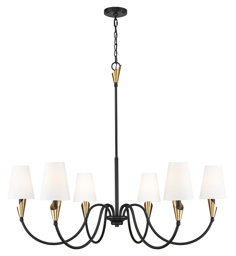 Claudelle 6 Light 46" Chandelier in Matte Black + Modern Gold