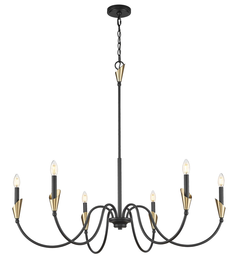 Claudelle 6 Light 46" Chandelier in Matte Black + Modern Gold