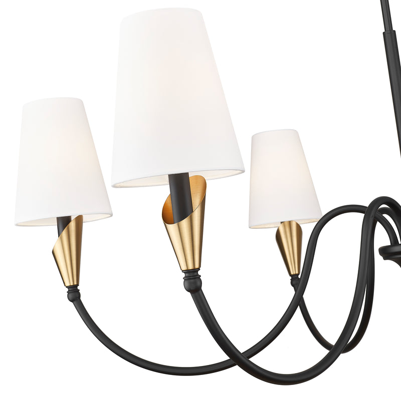 Claudelle 6 Light 46" Chandelier in Matte Black + Modern Gold