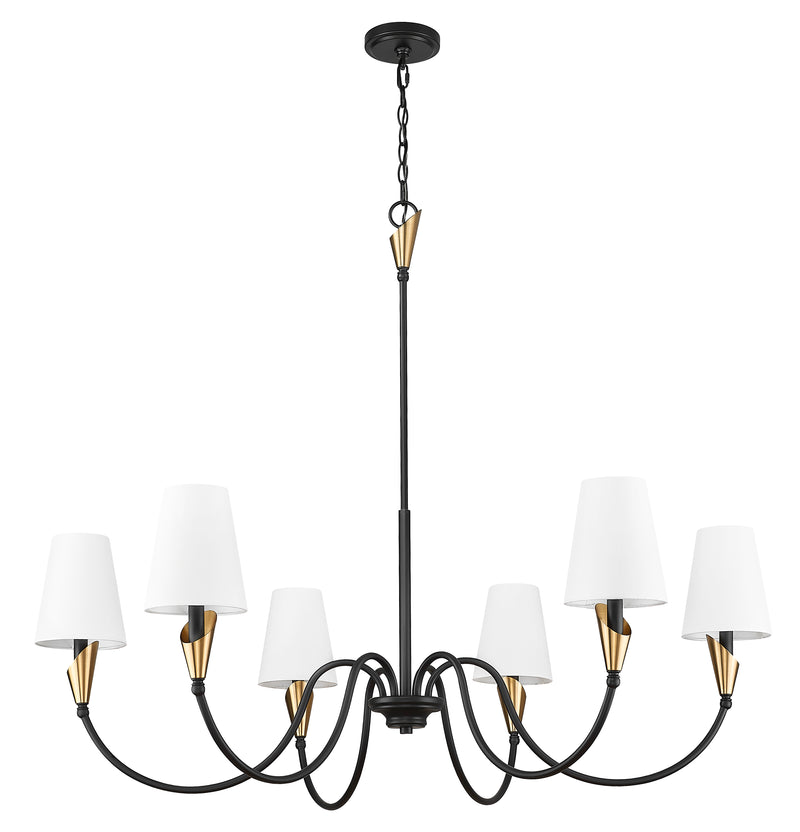 Claudelle 6 Light 46" Chandelier in Matte Black + Modern Gold