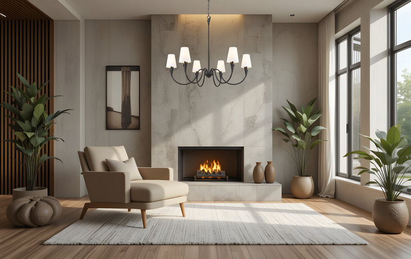 Claudelle 6 Light 46" Chandelier in Matte Black in a room setting