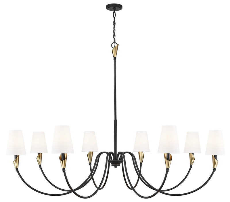 Claudelle 8 Light 65" Chandelier in Matte Black + Modern Gold