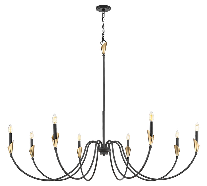 Claudelle 8 Light 65" Chandelier in Matte Black + Modern Gold