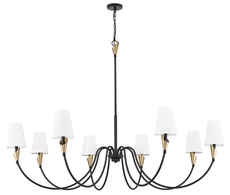 Claudelle 8 Light 65" Chandelier in Matte Black + Modern Gold