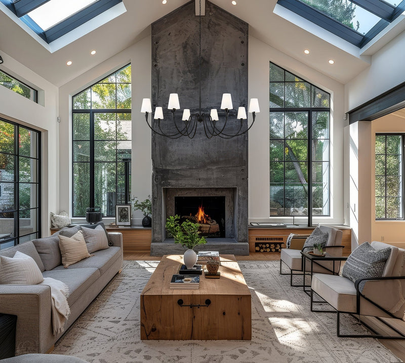 Claudelle 8 Light 65" Chandelier in Matte Black in a room setting