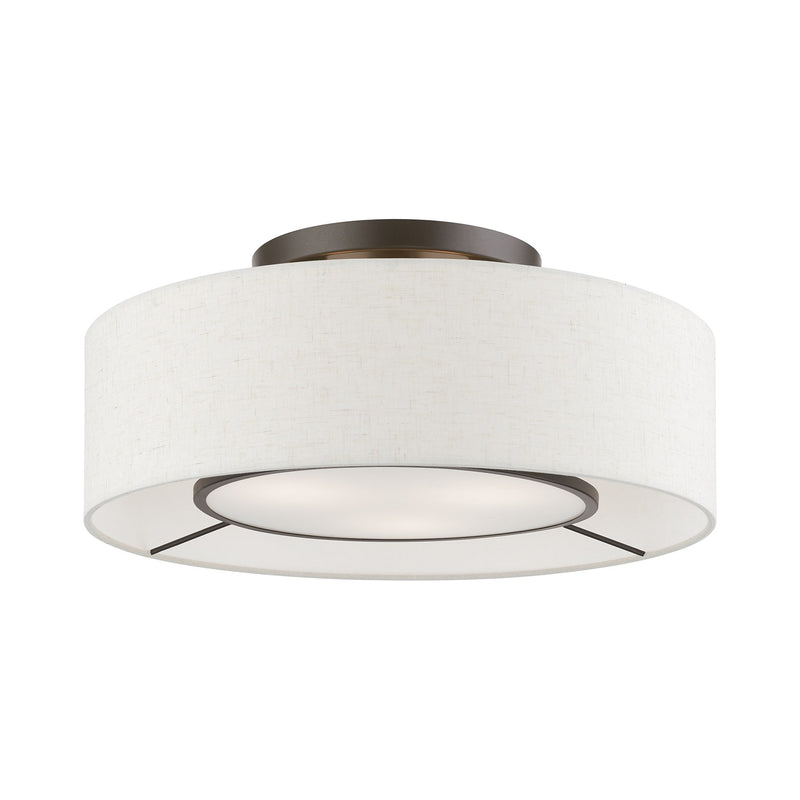 Ellsworth 3-Light Semi-Flush Mount with Oatmeal Shade in English Bronze