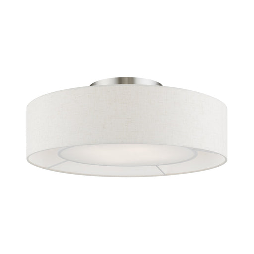 Ellsworth 4-Light Semi-Flush Mount with Oatmeal Shade in Brushed Nickel with Shiny White Accents